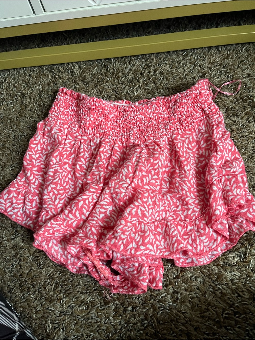 Pink Printed Ruffle Skort with Smocked Waist